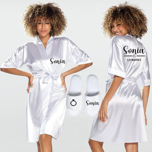 Peignoir Personnalisé Satin et Pantoufles